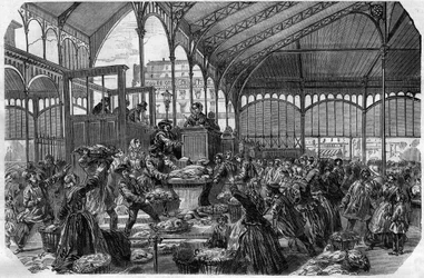 Fischmarkt - Großhandelsfischmarkt in Paris im Jahr 1870