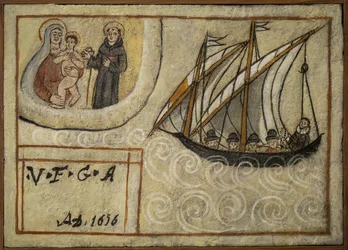 Ehemaliges Votivbild (ex voto) Seemann, beliebtes Angebot als Zeichen der Hingabe und Dankbarkeit des Seemanns, der die Gefahren des Meeres überlebt hat, aus der Kirche von Carmine, Torre del Greco, nahe Neapel, 19. Jahrhundert Italien