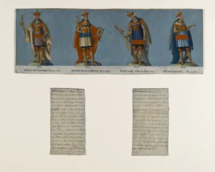 Vier Inka-Könige: Tupac Yupanqui, Huayna Capac, Huascar Inca, Atahuallpa, frühes 19. Jahrhundert