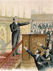 François Guizot (1789-1874), französischer Historiker und Politiker in der Abgeordnetenkammer im Jahr 1844.