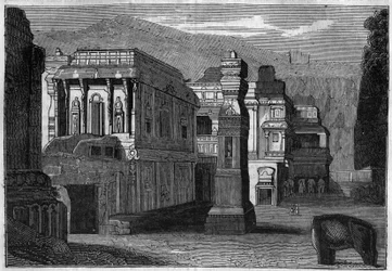 Vom monolithischen Tempel von Kailasha (8. Jahrhundert) in Indien.