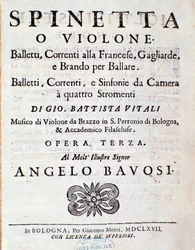 Frontispiz der Partitur von Balletti, correnti alla francese opus 3 von Giovanni Battista Vitali