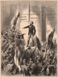 Gambetta auf den Stufen des Hôtel de Ville in Paris, verkündet die Republik nach der Gefangennahme von Napoleon III. in der Schlacht von Sedan im Deutsch-Französischen Krieg von 1870