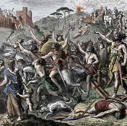Gaiserichs Vandalen in Italien - Genserich (ca. 399-477), König der Vandalen, und seine Armee plündern Italien, Plünderung Roms, 455