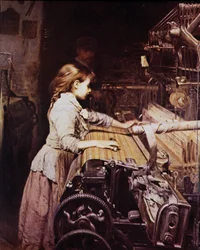 Mädchen arbeitet in einer mechanischen Spinnerei, Ende 19. Jahrhundert
