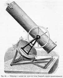 Spiegelteleskop von Léon Foucault, äquatorial montiert - in „Die Wunder der Wissenschaft“ von Louis Figuier