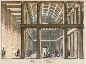 Griechische Zivilisation - Ideale Rekonstruktion des Parthenon in Athen - Stich aus „Usi e costumi di tutti i popoli dell