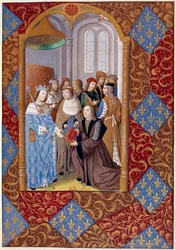 Geschichte des Drucks: Verleger Antoine Verard (? -1513) präsentiert sein Buch König Karl VIII. Aus einem Manuskript von 1494