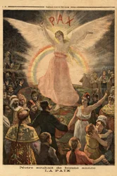 Illustration für Neujahrsgrüße 1894, Frieden für alle Nationen. Gravur in „Le petit journal“ 1.01.1894. Sammlung Selva.