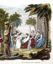 Illustration von „Paul und Virginie“ von Bernardin de Saint Pierre (1737-1814). Gravur des 19. Jahrhunderts.