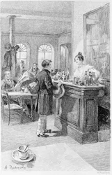 Illustration von „Rot und Schwarz“. Stendhal. 1831. Gravur aus dem späten 19. Jahrhundert.