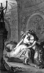 Illustration von "Gefährliche Liebschaften" von Choderlos de Laclos (1741 - 1803): Szene des Libertinage zwischen zwei Frauen