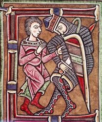 Initialbuchstabe E mit David und Uria, Ehemann von Bathseba (Miniatur)