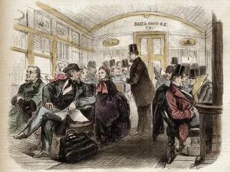 Innenansicht eines Wagens der Baltimore & Ohio Railroad, USA - 1861 - Innenansicht eines amerikanischen Wagens im Jahr 1860