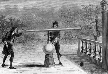 Erfindung: Sarbacan oder Luftgewehr von Otto von Guericke (1602-1686), deutscher Erfinder. In „La Nature“