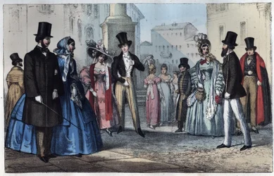 Italienische Mode im 19. Jahrhundert - Stich aus „Usi e Costumi di Tutti i Popoli dell