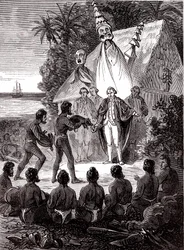 James Cook mit den Eingeborenen der Insel Sandwich