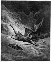 John Miltons „Das verlorene Paradies“ (1608-1674). Satan stürzte in den Abgrund. Illustration von Gustave Doré.