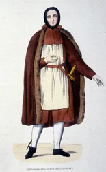 Ritter des Ordens von Calatrava. Eine Gruppe von Mönchen und Rittern verteidigte die Stadt Calatrava in Spanien gegen die Kastilier in den Jahren 1145 und 1158. Der Orden wurde 1523 an die spanische Krone angeschlossen, mit dem König als Großmeister. Gravu