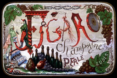Etikett von Figaro Champagner Perle, sd. 19. Jahrhundert