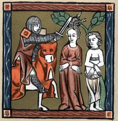 Artussage: Yvain (oder Owein) befreit den Ritter Sagramor oder Sagremor und seine Frau. In „Geschichte der französischen Literatur“ von Hermann Suchier