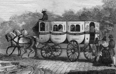 Die Omnibusse von Paris im 19. Jahrhundert: la dame blanche - Gravur von 1892