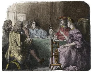 Ludwig XIV. bei der Arbeit mit seinen Ministern in den Gemächern von Madame de Maintenon (Gravur)