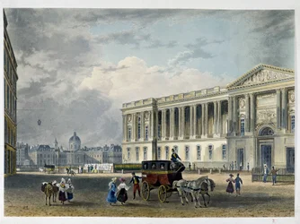 Louvre - Ostfassade, im Hintergrund die Kuppel - 19. Jahrhundert