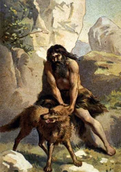 Lykanthropie: Wahnvorstellung desjenigen, der glaubt, in einen Wolf verwandelt zu sein. Chromolithographie des 19. Jahrhunderts