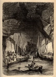 Morgats Höhlen - Meeresgrotten von Morgat - Finistère - Bretagne - Gravur in „PATRIE - Beschreibung der malerischen Frankreich in 6 Bänden“ von Lucien Huard - Ende des 19. Jahrhunderts