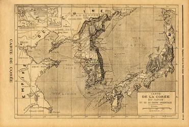 Karte von Korea, Japan und Ostchina. Gravur in „Le petit journal“ 3/09/1894. Selvas Sammlung.