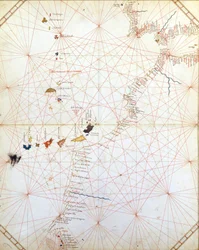 Karte von Gibraltar, Marokko und den Kanarischen Inseln. Portulan aus dem 15. Jahrhundert