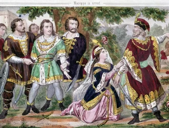 Mazeppas Stopp. Illustration zu Lord Byrons Gedicht „Mazeppa“ veröffentlicht im Jahr 1819. 19. Jahrhundert