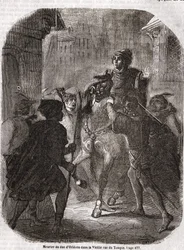 Ermordung Ludwigs I. von Valois, Herzog von Orléans (1372-1407), in der alten Rue du Temple durch Johann Ohnefurcht - in „Histoire de France“ von L.-P. Anquetil