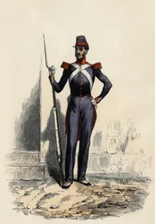 Nationalgarde oder afrikanische Miliz von Algier, 1830 von General Clausel von der französischen Armee geschaffen, um die Ordnung in der Stadt zu gewährleisten, in „Das alte und moderne Algerien“ von Léon Galibert