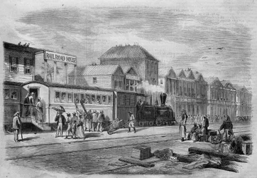 Neugranada (heutiges Kolumbien): Aspinwall-Eisenbahn, Ausgangspunkt von der Transisthmischen zur Landenge von Panama. In „Das illustrierte Universum“, 07.04.1866.