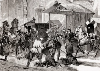 Nihilismus in Russland - Attentatsversuch auf den Adjutanten General Loris-Melikow (Loris-Melikoff) vor der Tür seines Hotels an der Großen Morskaja im Jahr 1880 - Die russische nihilistische Bewegung im 19. Jahrhundert: Attentatsversuch auf Graf L