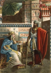 Nitokris, nach Manethon, die letzte Königin Ägyptens der VI. Dynastie. Gravur von 1881 in „El Culto de la Hermosura“ von Juan Justo Huguet, Molinas Hermanos editores