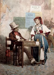 Alter Mann: der öffentliche Schreiber in Rom. Aquarell des 19. Jahrhunderts Rom, Museo del Folklore