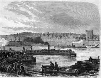 Omnibus-Dampfschiffe aus Paris, Frankreich. Gravur in „L