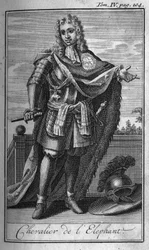 Ritterorden. Ritter des Elefanten in Dänemark im 15. Jahrhundert. In „Geschichte der militärischen Orden oder Ritter, der sicheren und routinemäßigen Milizen beider Geschlechter, die bisher gegründet wurden“. Ausgabe von Abbe Giustiniani, R.P.Bonani, M. He