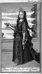 Ritterorden. Dame Chevaliere des Kreuzes in Österreich im 17. Jahrhundert. In „History of military orders or knights, of the secure and routine militias of both sexes, which have been established so far. Edition taken from Abbe Giustiniani, R.P.Bonani, M.