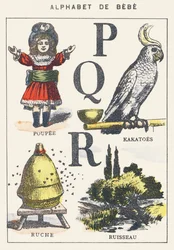 P Q R: Puppe, Kaki, Bienenstock, Bach