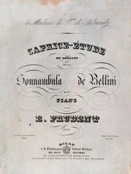 Seite der Noten für ein Caprice-Studie für Klavier von Emile Prudent basierend auf La sonnambula von Vincenzo Bellini