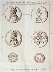 Seite mit Porträts aus Il melone, discorso armonico (Manuskript)