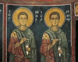 Gemälde von St. Cosmas mit St. Damian, Panagia Ties Asinou Kirche, Nikitart, Zypern