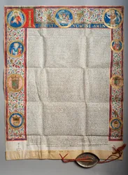 Päpstliche Bulle. Papst Paul III, Eucharistisch. Pergament. Miniaturmalerei. 1535