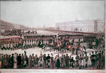Parade der russischen Infanterie. Drucke aus dem frühen 19. Jahrhundert