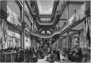 Paris 1872: Innenansicht neuer Geschäfte, „Bei billig“.