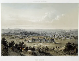 Paris im Jahr 1620, Gesamtansicht von der Butte Chaumont - Lithografie